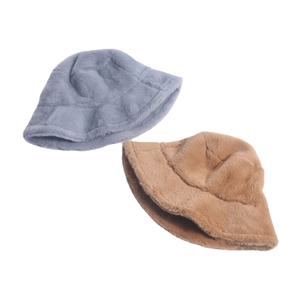 Women Bucket Hat Rabbit Fur Dome Thicken Warmth Windproof Ear Protection Hat