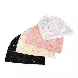 Women Colorful Epoxy Lace Hollow Beanie Hat Summer Thin Breathable Soft Floral Pattern Baotou Hat Headscarf Bonnet Hat