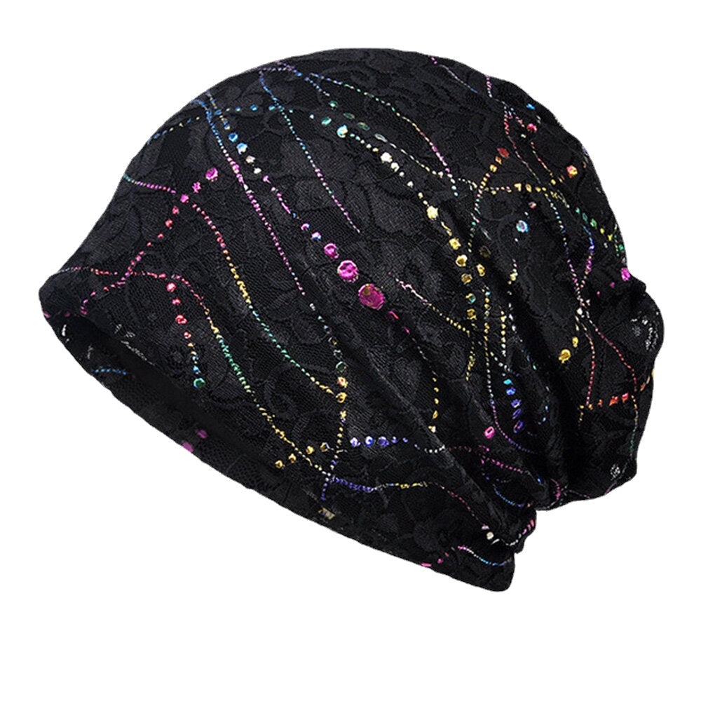 Women Colorful Epoxy Lace Hollow Beanie Hat Summer Thin Breathable Soft Floral Pattern Baotou Hat Headscarf Bonnet Hat