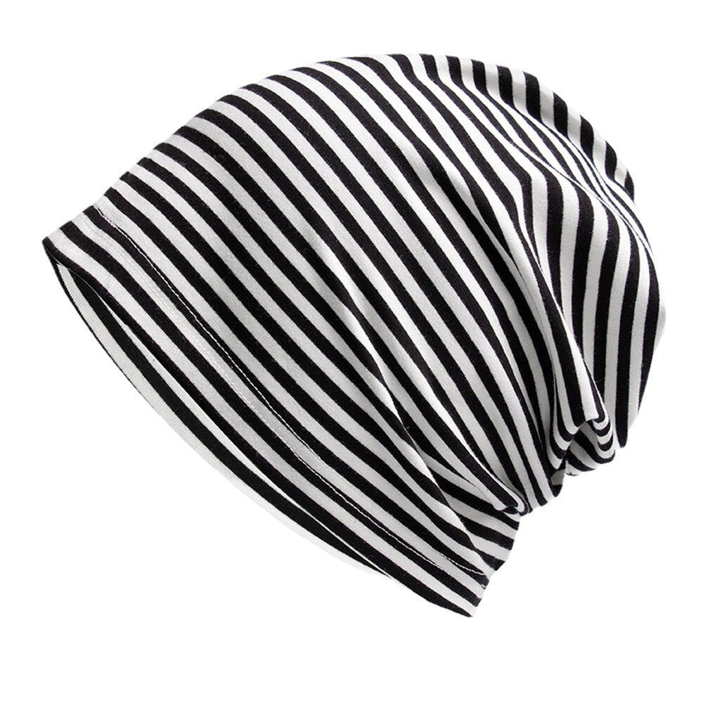 Women Cotton Striped Thin Baotou Hat Fashion Casual Soft Skin-friendly Elastic Beanie Hat