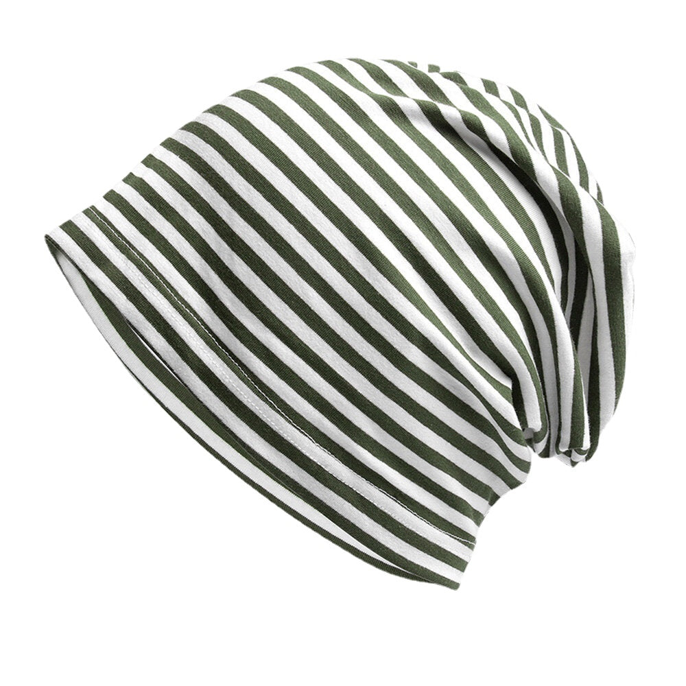 Women Cotton Striped Thin Baotou Hat Fashion Casual Soft Skin-friendly Elastic Beanie Hat