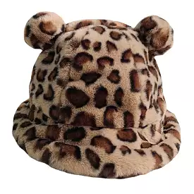 Women Faux Rabbit Hair Warm Soft Cute Casual All-match Animal Ear Pattern Bucket Hat