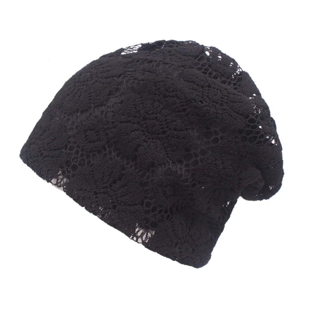 Women Flowers Lace Breathable Beanie Hat Comfortable Soild Color Sunshade Hat