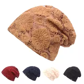 Women Flowers Lace Breathable Beanie Hat Comfortable Soild Color Sunshade Hat