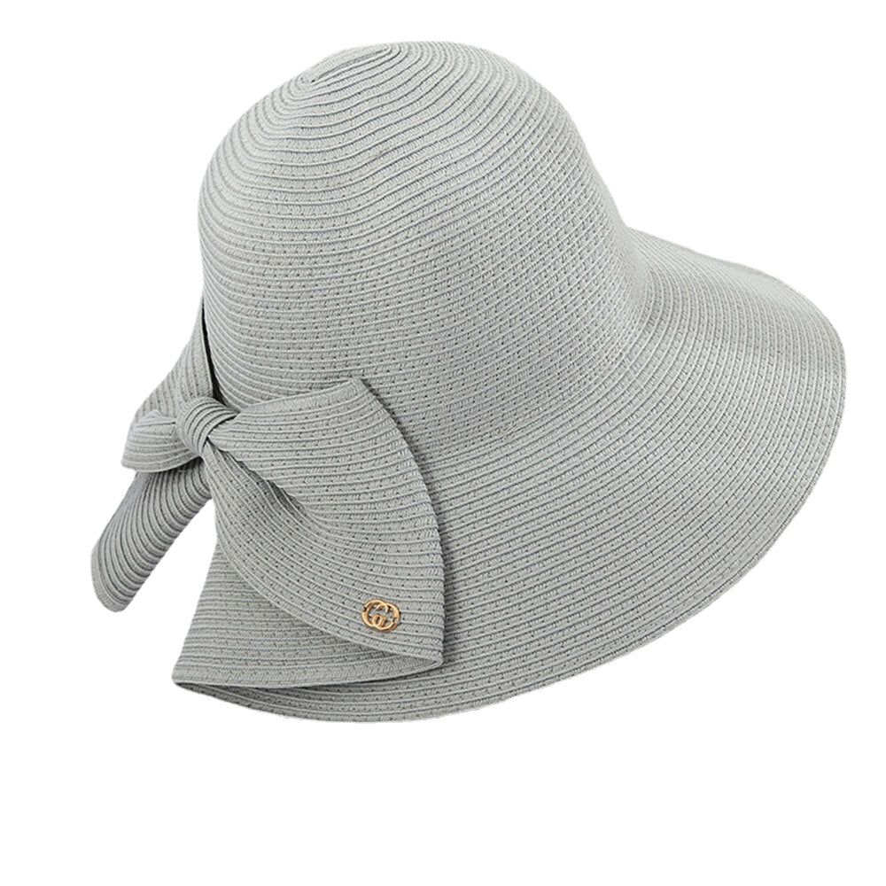 Women Foldable Rear Split Design Bow Straw Hat Adjustable Breathable Summer Casual Wild Sunshade Bucket Hat