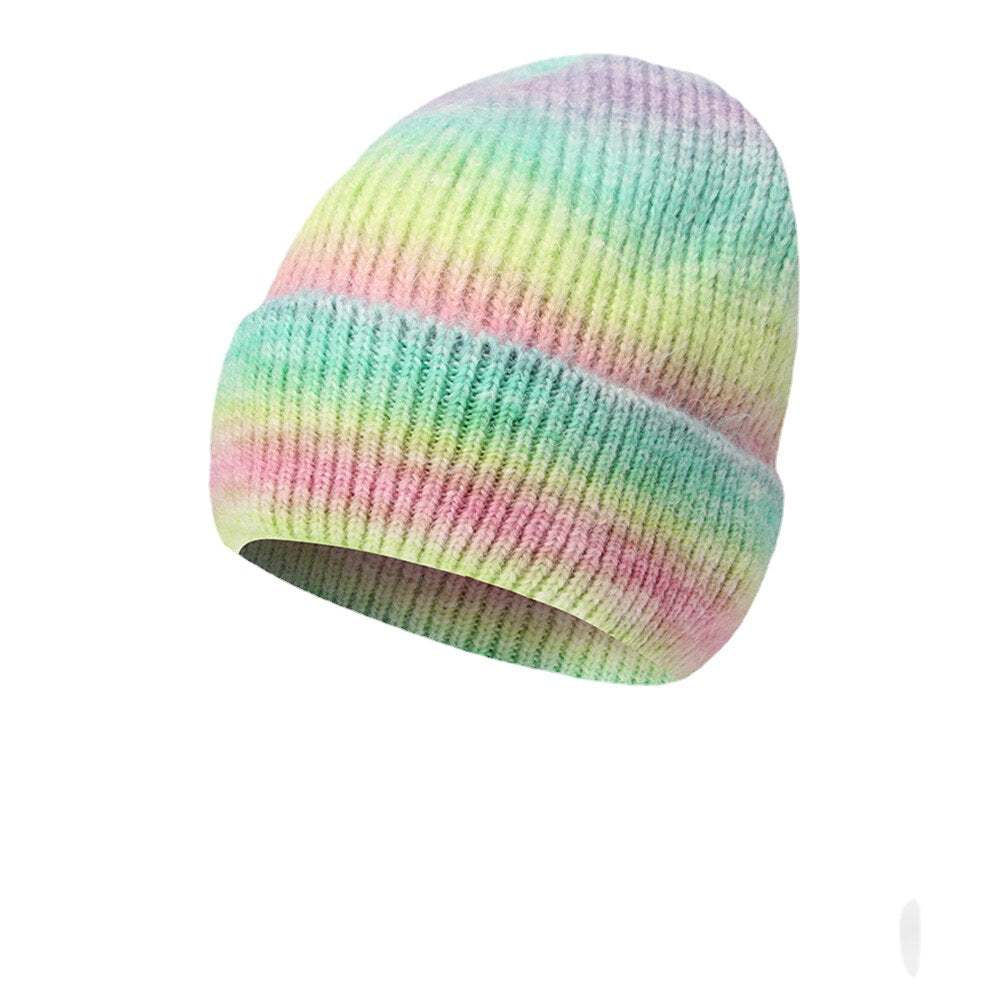 Women Gradient Autumn Winter Warm Knitted Hat Personality Wild Flanging Ear Protection Beanie Hat