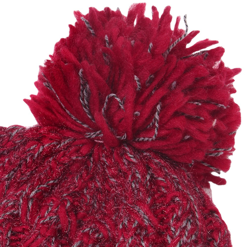 Women Mixed Color Knitted Plus Velvet Thicken Fluffy Ball Warmth Ear Protection Beanie Hat