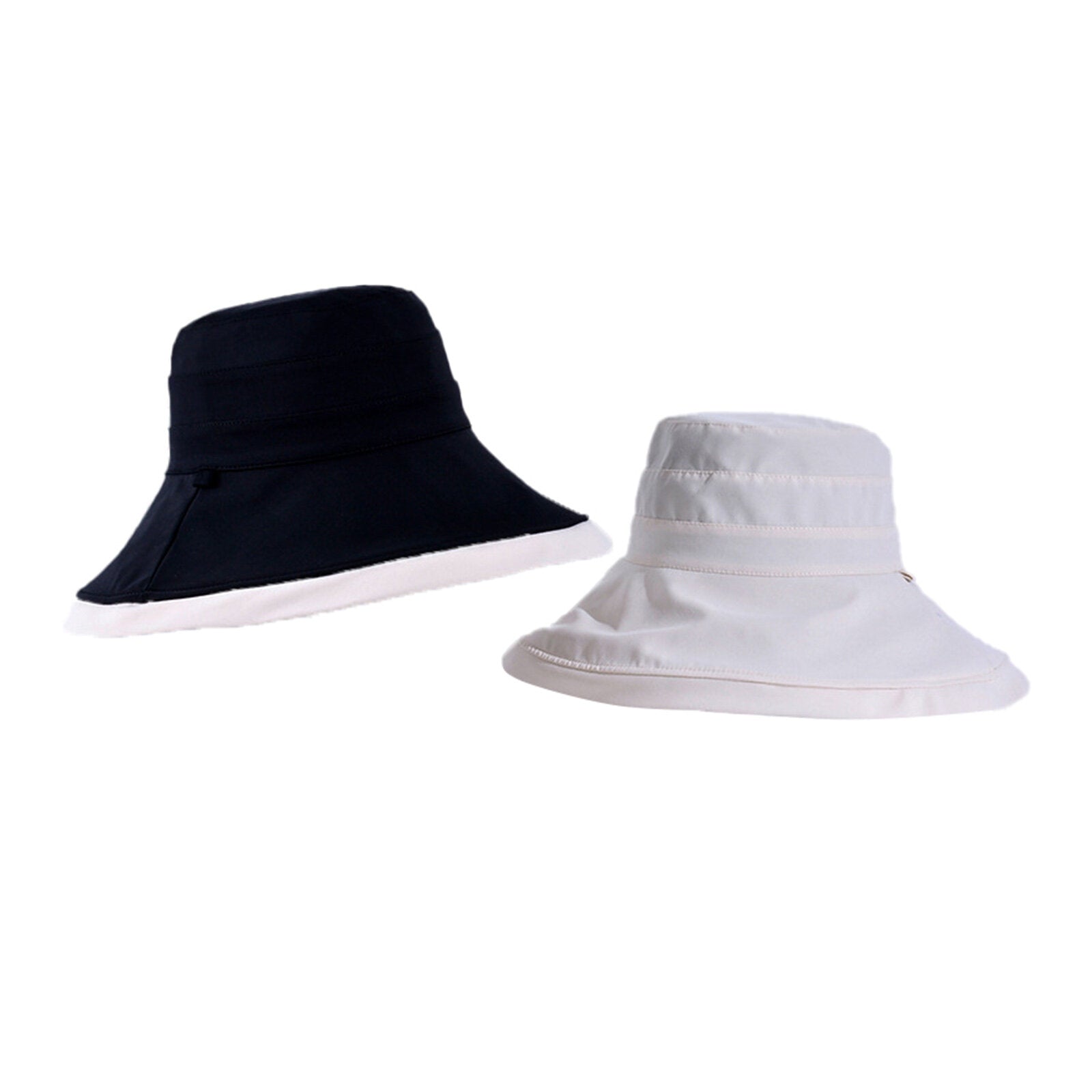 Women Polyester Cloth Casual Outdoor Double-side Back Brim Extended Foldable Sunshade Bucket Hats