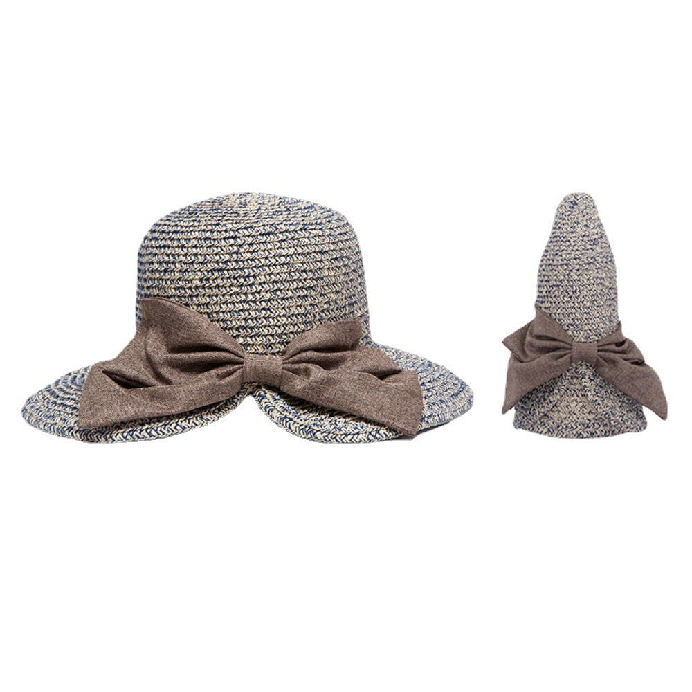 Women Rear Split Design Three-dimensional Hat Brim Straw Hat Big Bow Decoration Foldable Breathable Outdoor Casual Sunshade Buck