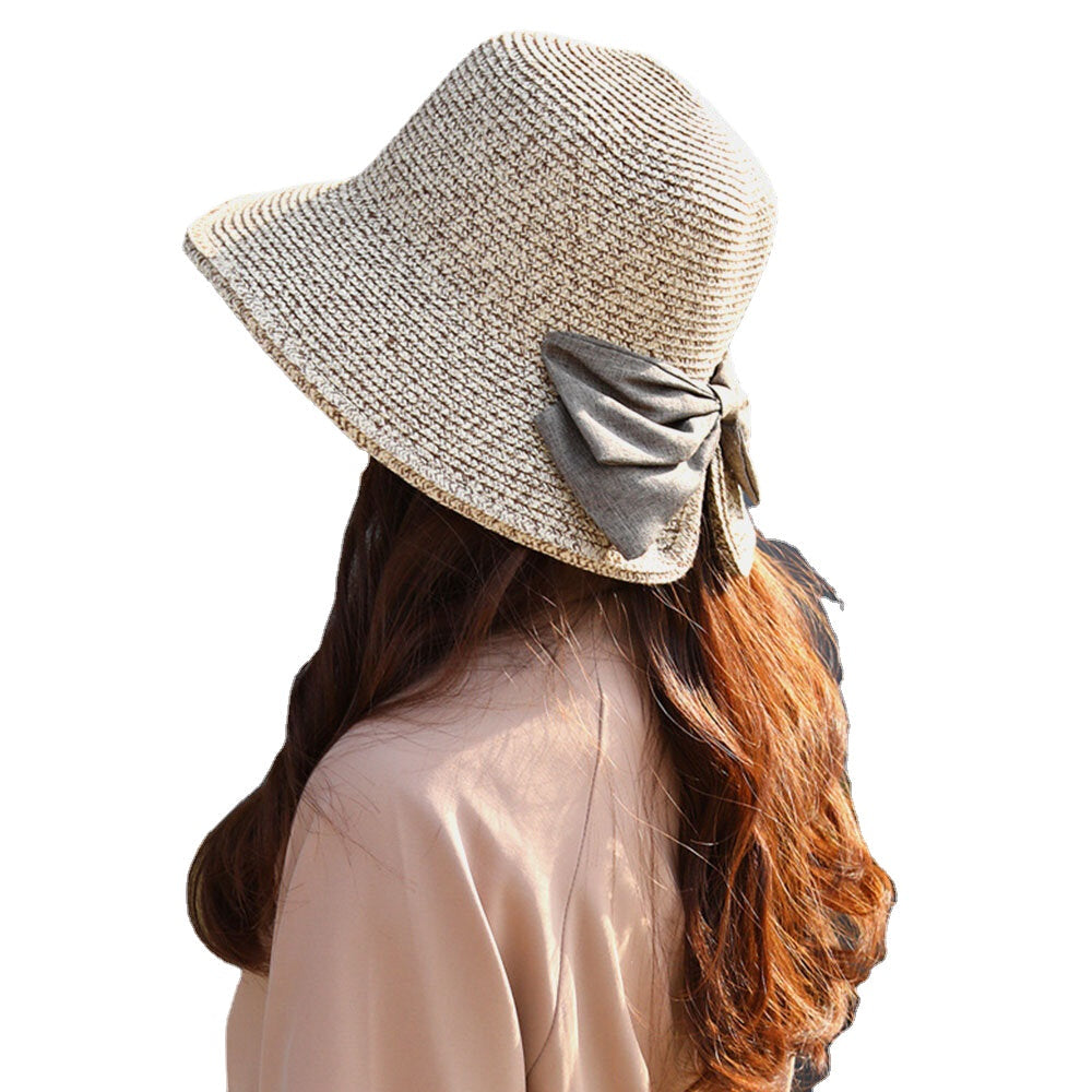 Women Rear Split Design Three-dimensional Hat Brim Straw Hat Big Bow Decoration Foldable Breathable Outdoor Casual Sunshade Buck