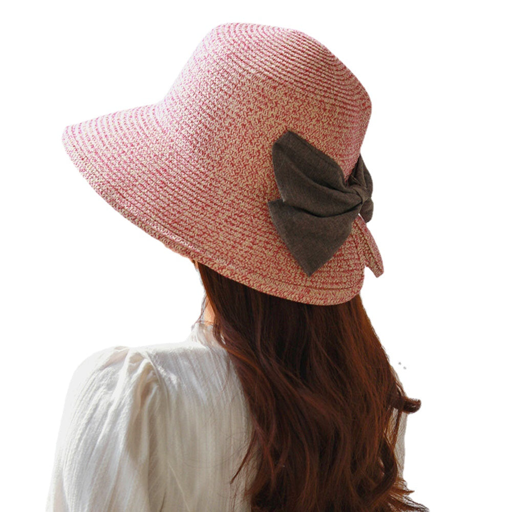 Women Rear Split Design Three-dimensional Hat Brim Straw Hat Big Bow Decoration Foldable Breathable Outdoor Casual Sunshade Buck