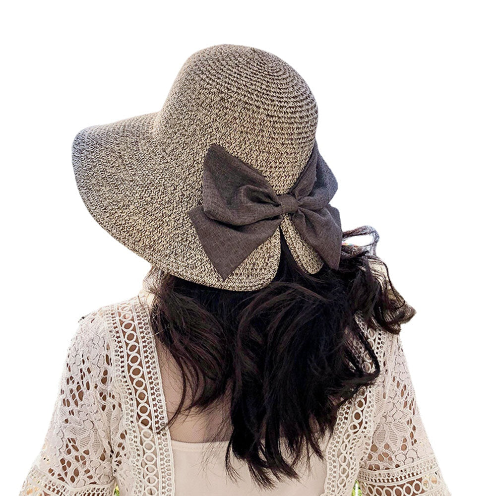 Women Rear Split Design Three-dimensional Hat Brim Straw Hat Big Bow Decoration Foldable Breathable Outdoor Casual Sunshade Buck