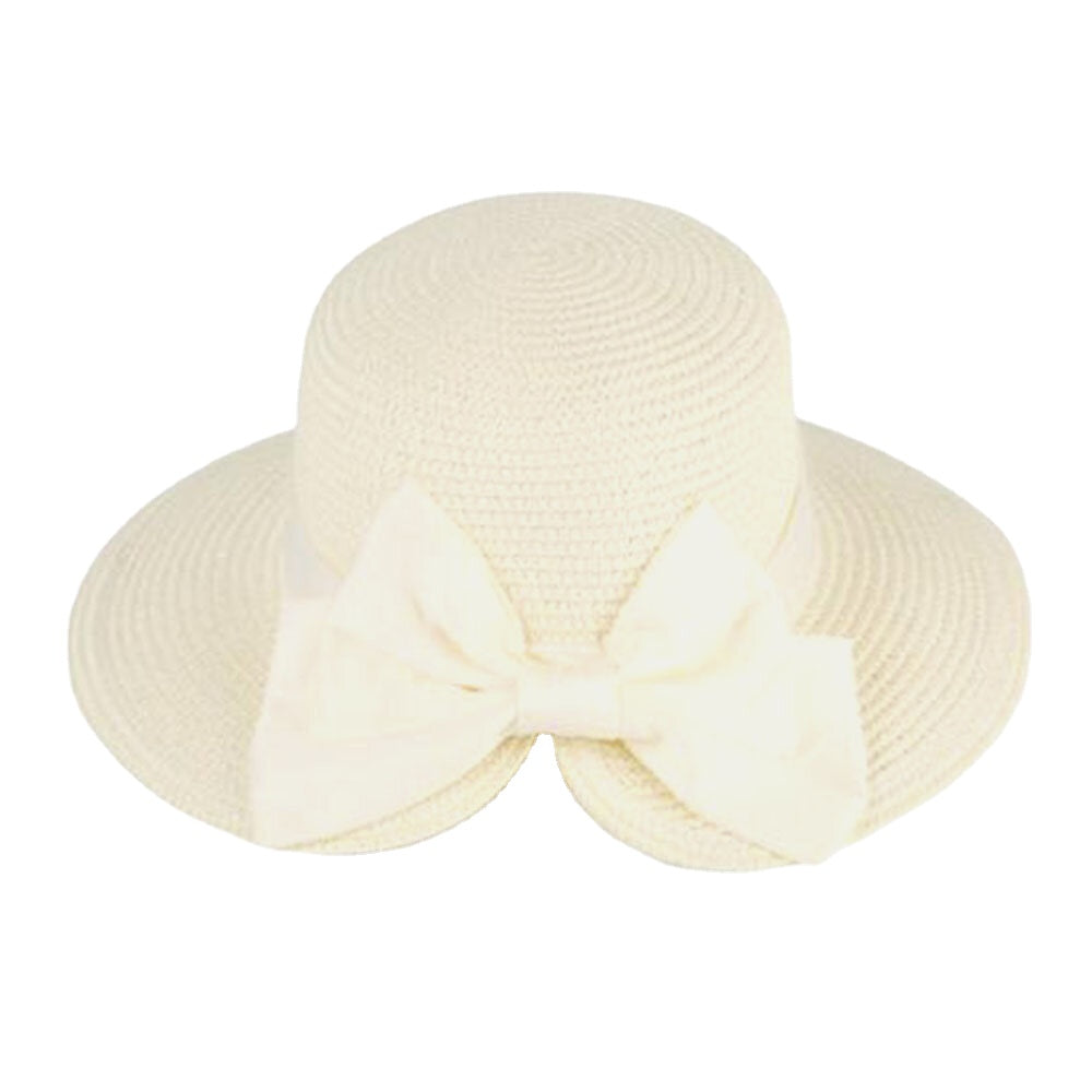 Women Rear Split Design Three-dimensional Hat Brim Straw Hat Big Bow Decoration Foldable Breathable Outdoor Casual Sunshade Buck