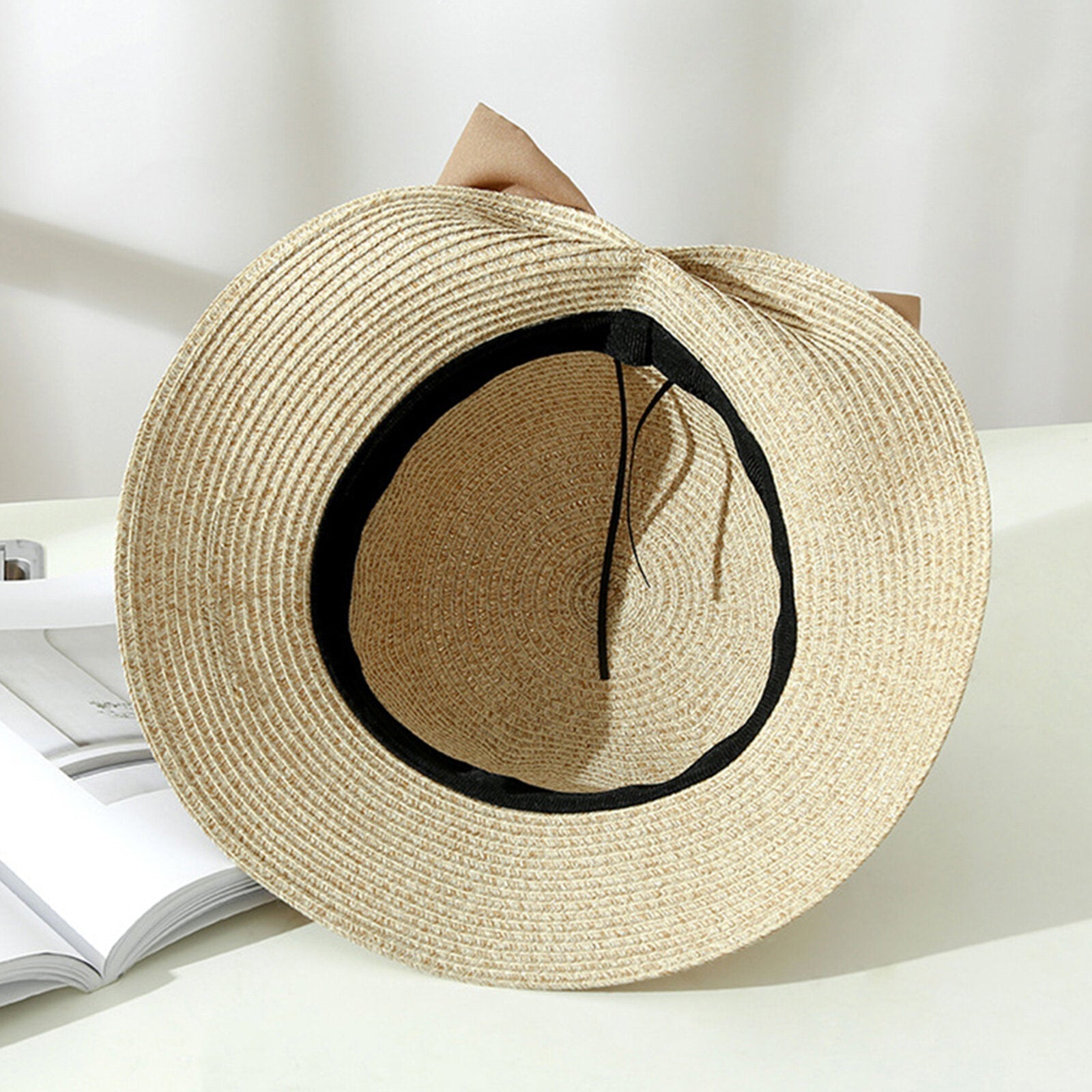 Women Straw Leisure Vacation Versatile Breathable Shade Big Bow Straw Hat Tour Beach Bucket Cap