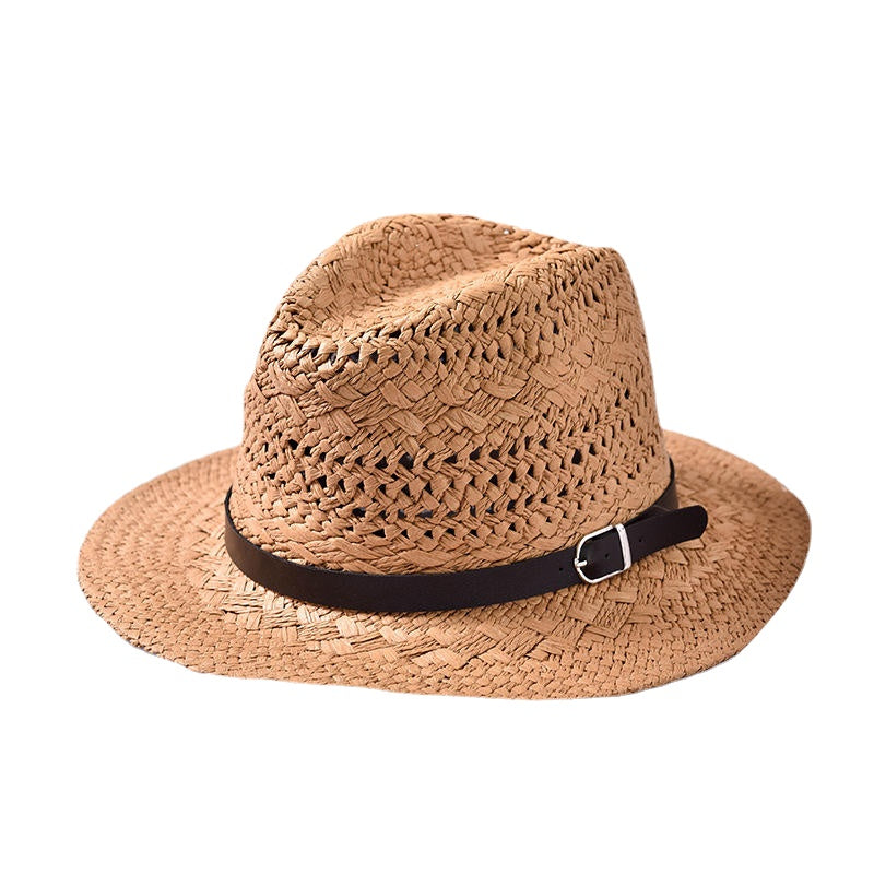 Women Summer Foldable Sunscreen Jazz Beach Hat Straw Hollow Breathable Sun Caps