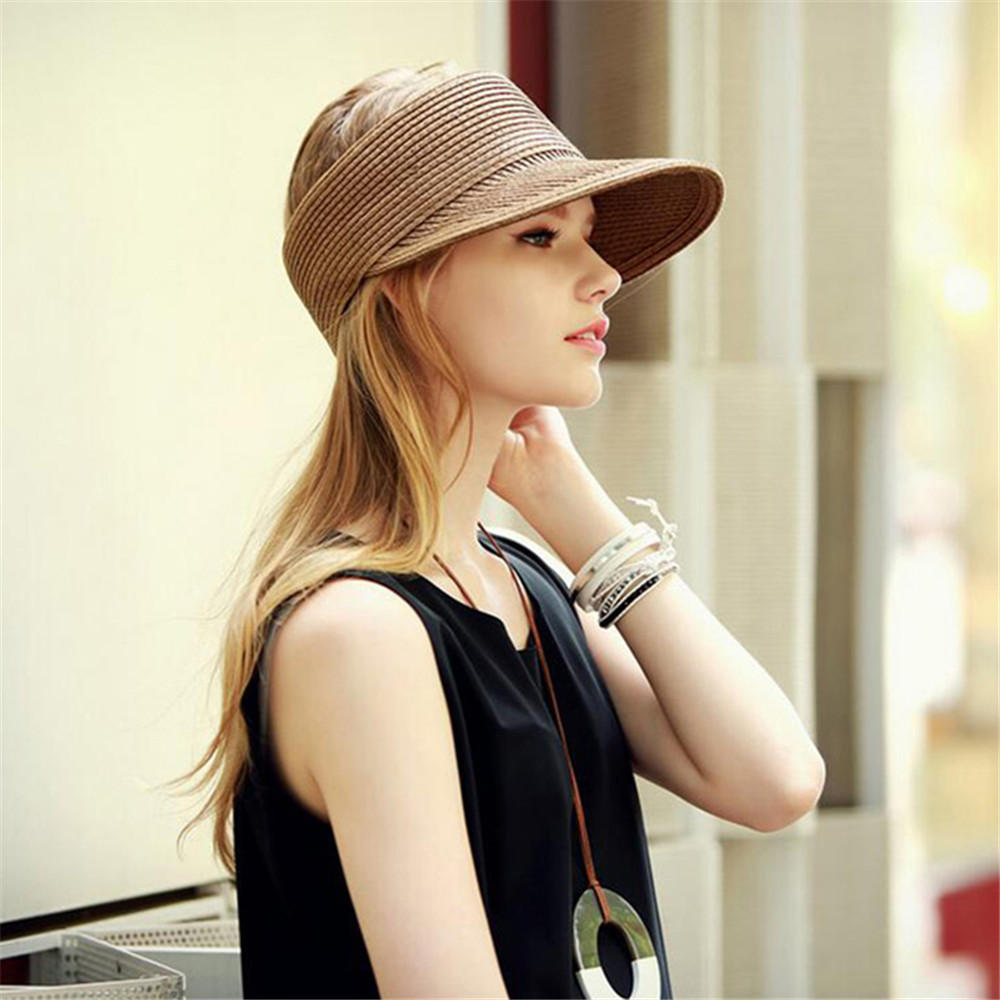 Women Summer Outdoor Foldable Straw Hat Breathable Wide Brim Sunscreen Empty Top Hat