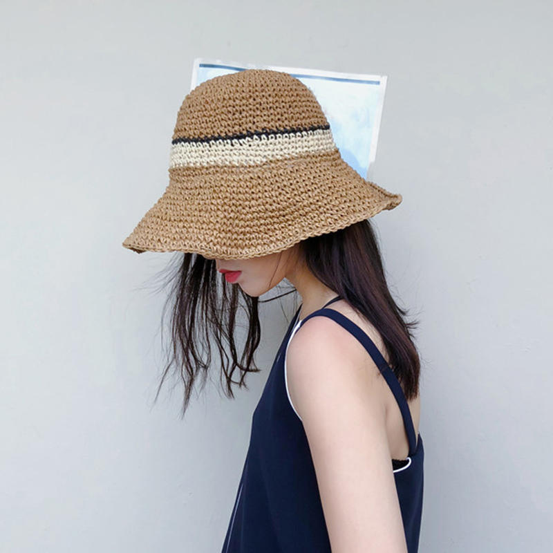 Women Summer Outdoor Wide Brim Straw Hat Adjustable Foldable Sunscreen Hat