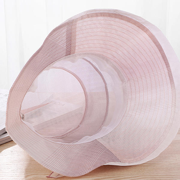 Women Summer Thin Breathable Bow Beach Hat Outdoor Wide Brim Visor Sun Bucket Cap