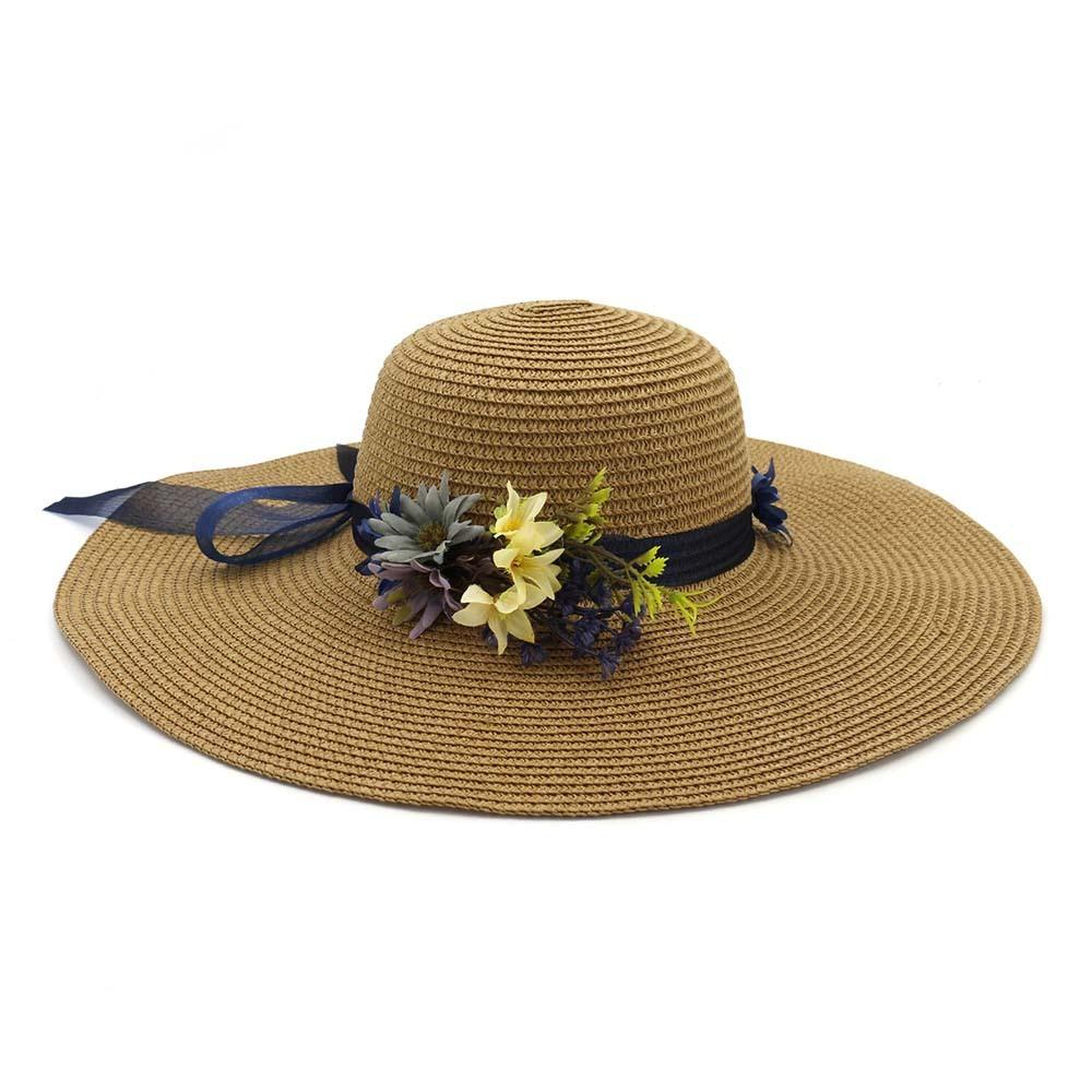 Women With String Foldable Flower Sunscreen Bucket Straw Hat Outdoor Casual Travel Beach Floppy Hat