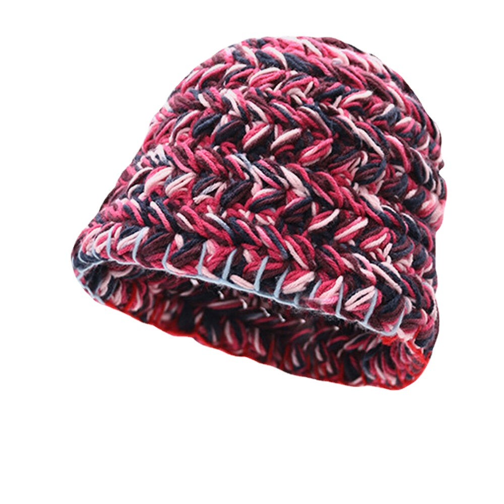 Women Woolen Rainbow Color Cuffed Ear Protection Warm Casual Beanie Bucket Hat