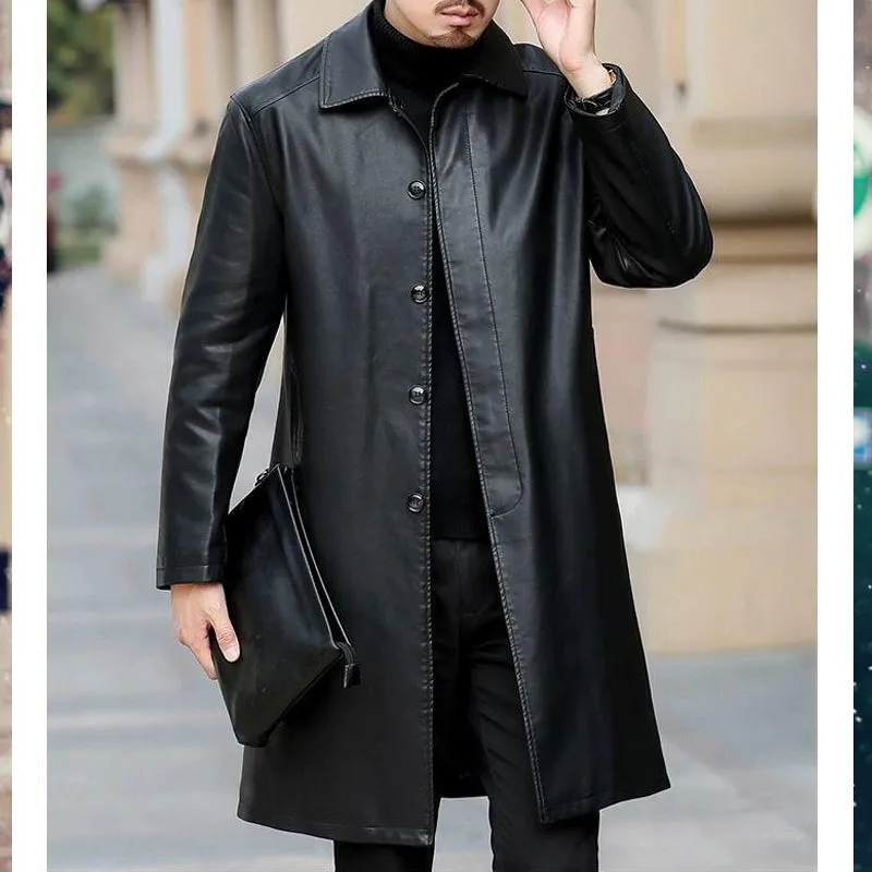 Xituodai New Trench Coats Men Leather Trench Coat Casaco Masculino X-Long Trench Jackets  Fashion Trench Outerwear Coat Jaqueta 