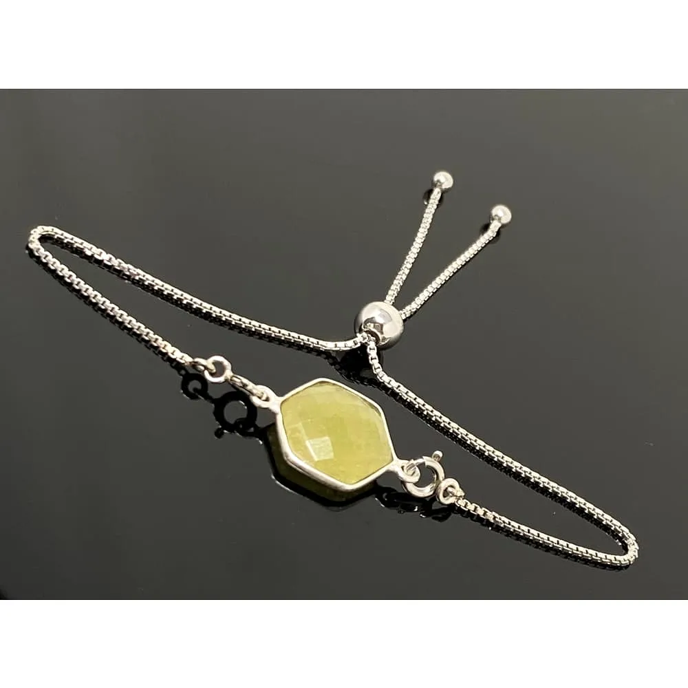 Yellow Sapphire Gemstone Bracelet, Sterling Silver Adjustable Bolo