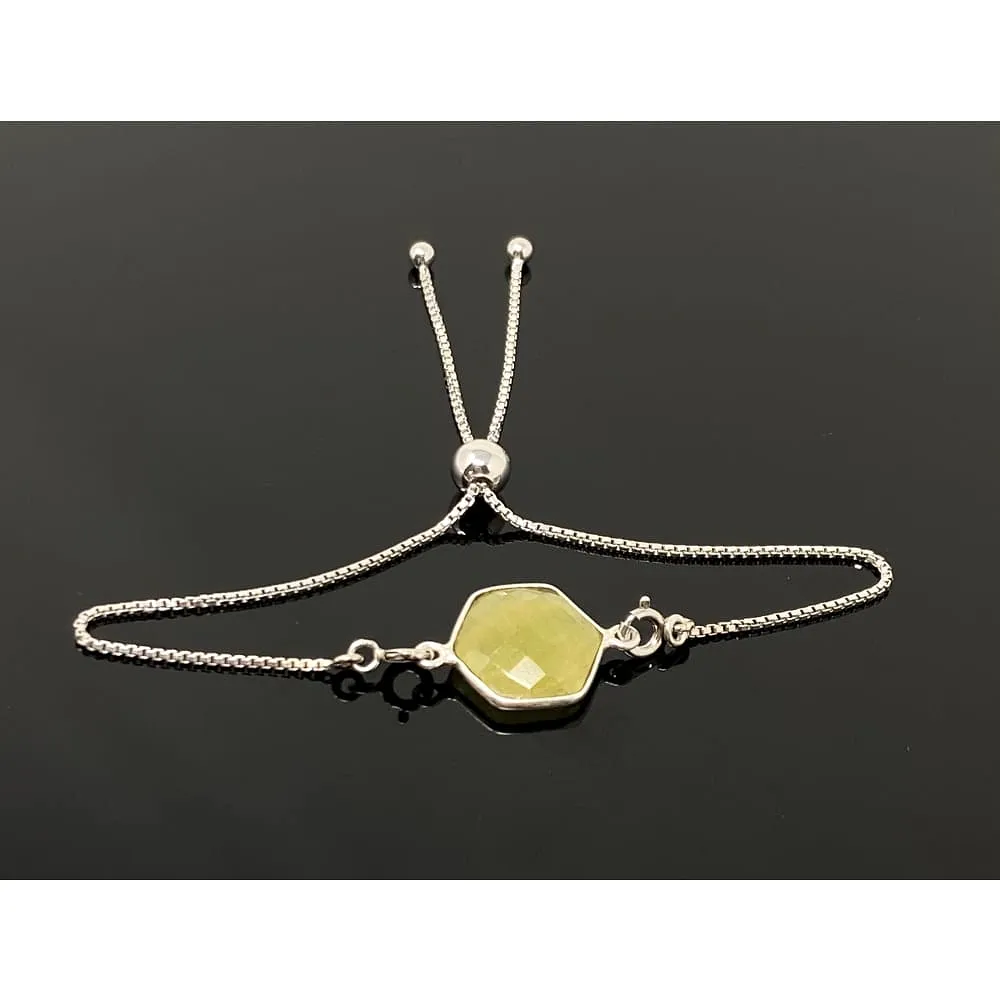 Yellow Sapphire Gemstone Bracelet, Sterling Silver Adjustable Bolo