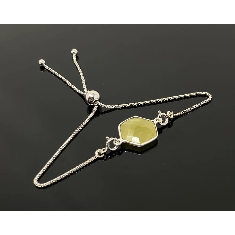 Yellow Sapphire Gemstone Bracelet, Sterling Silver Adjustable Bolo